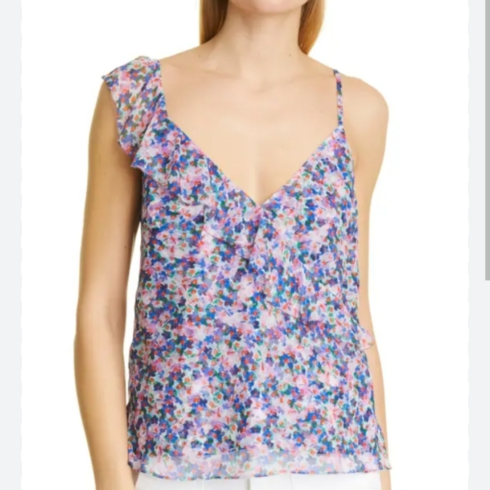 Veronica Beard Nea Floral Print Silk Cami With Ruffle